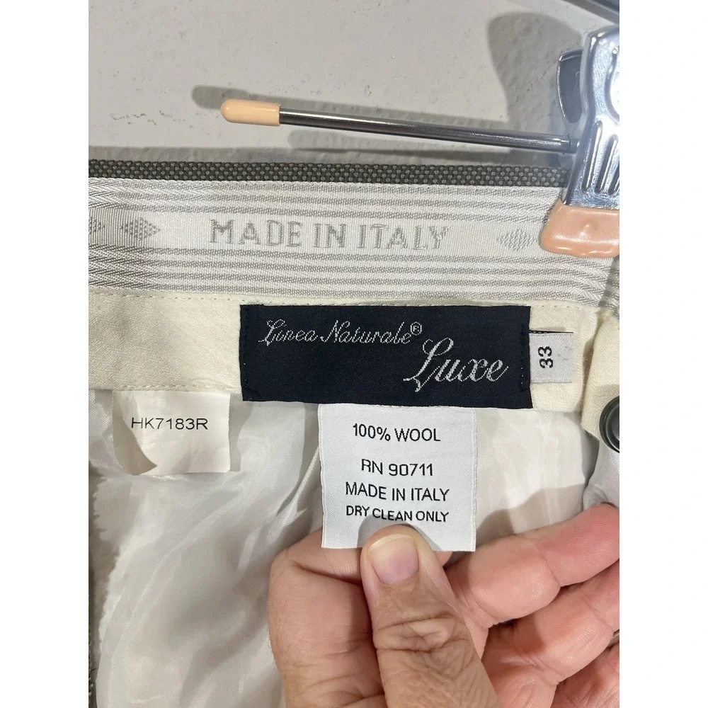 Linea Naturale Luxe Dress Pants Mens 35x26 Gray-Green 100% Wool Made in Italy